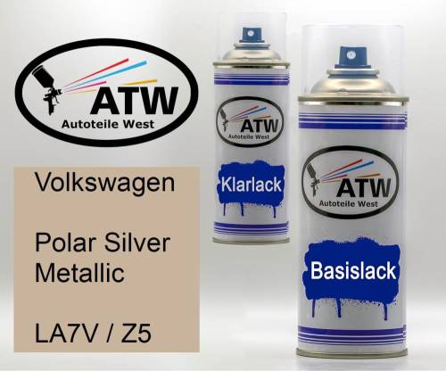 Volkswagen, Polar Silver Metallic, LA7V / Z5: 400ml Sprühdose + 400ml Klarlack - Set, von ATW Autoteile West.